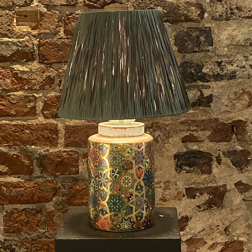 Timide Desenli Handmade Seramik Abajur Yeşil