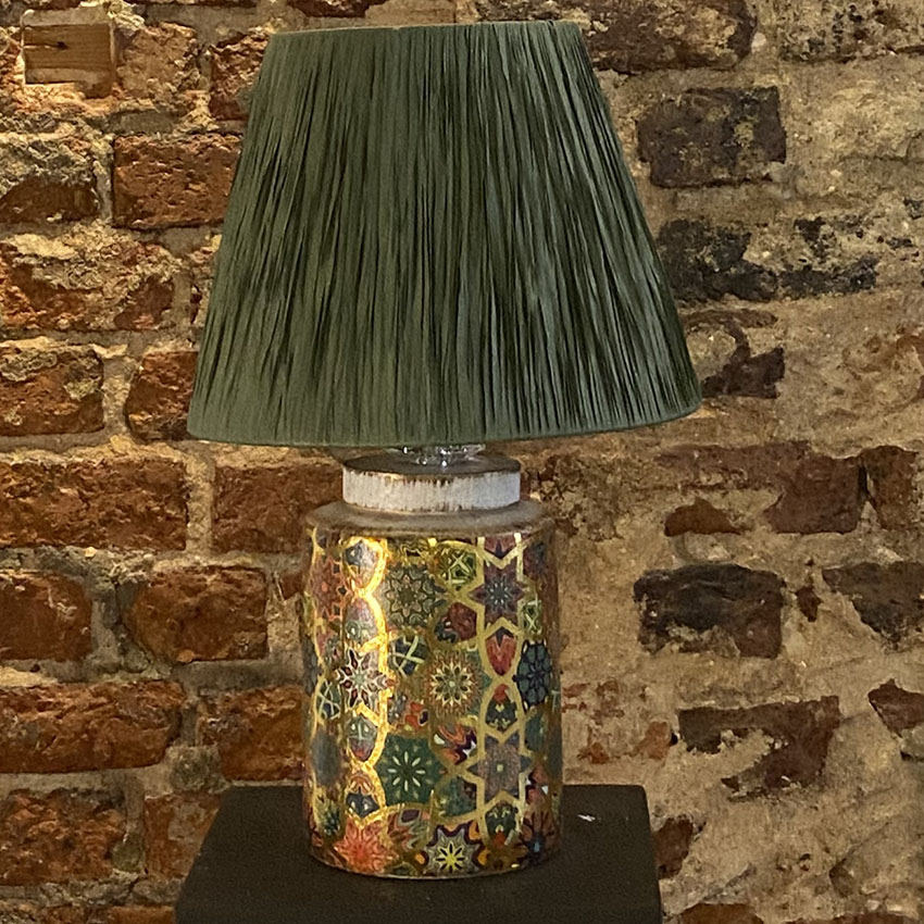 Timide Desenli Handmade Seramik Abajur Yeşil